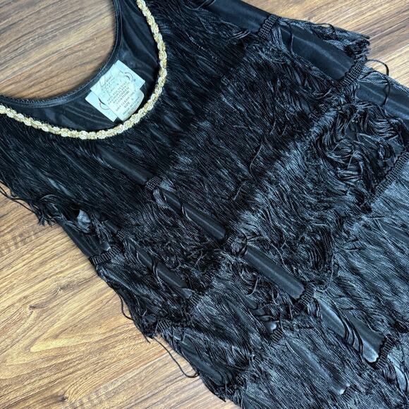 Charades VTG Black Fringe Flapper Dress S Halloween Costume Cosplay 20s Gatsby - Picture 4 of 10
